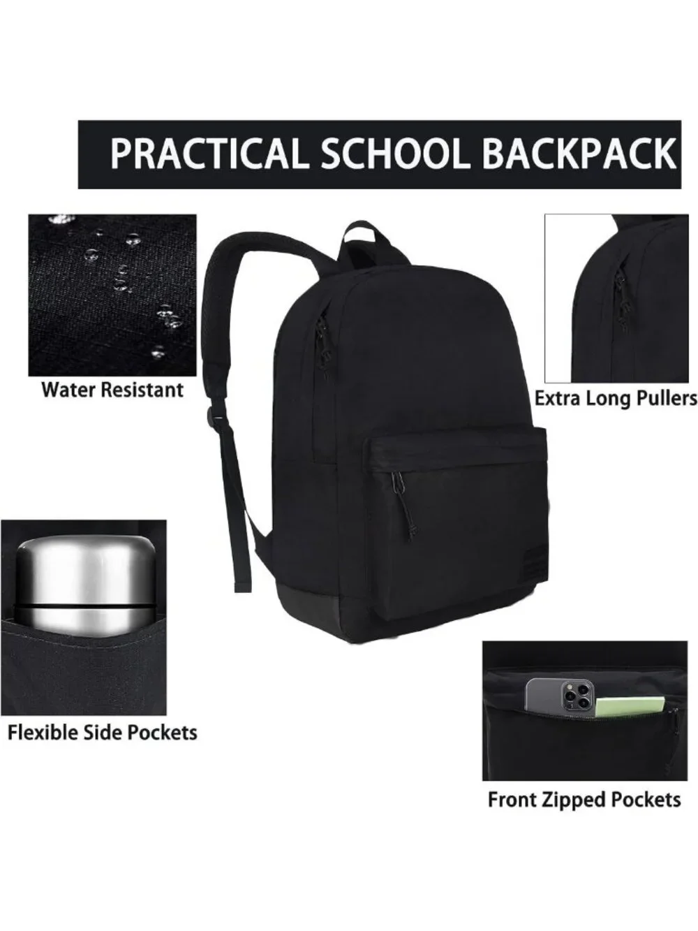 Stylish Lightweight Laptop Backpack for Work, School & Travel - Unisex Black Bag
